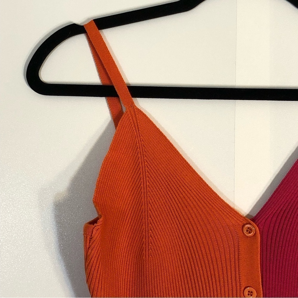 Color Block Ribbed Button Down Midi Dress-Split Front - Picture 4 of 10
